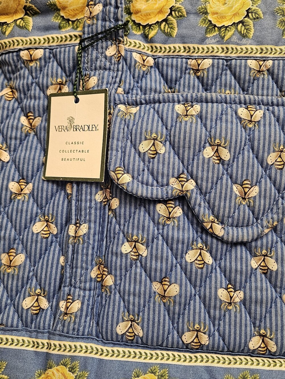 Vera Bradley Blue Bee Villager Quilted Floral Tote Bag with Yellow Rose Trim Vtg - Picture 12 of 16